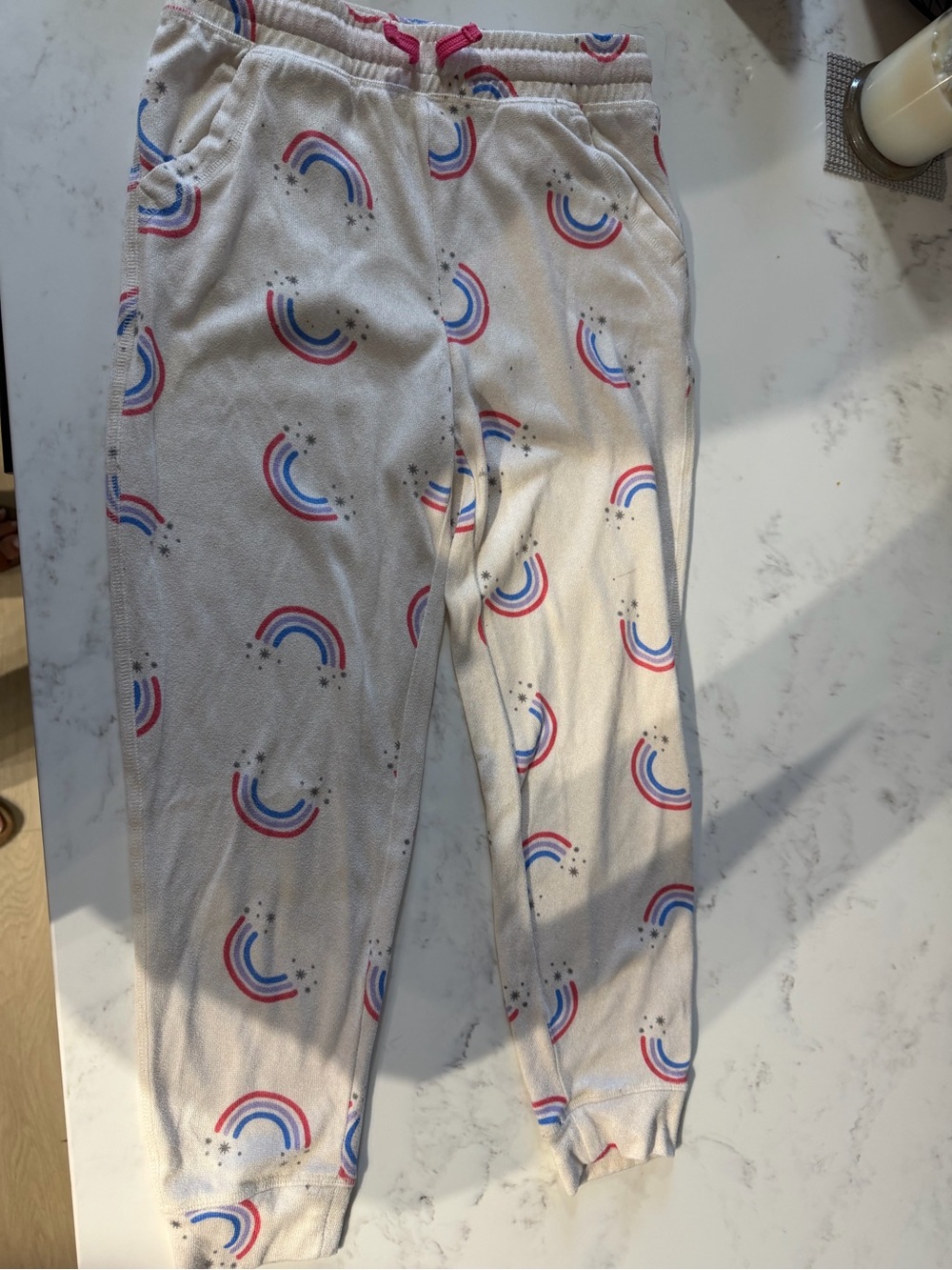 32 Degrees Cream Jogger Pajama set with Pink & Blue Rainbow Print